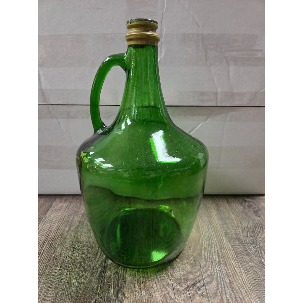 Carboy Wine Handle Bottle Rustic Farmhouse Decor Corked Green Glass Jug 3L